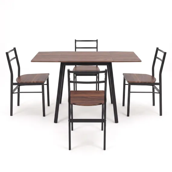 Artiss Dining Table and Chairs Set 5pcs with Extendable 60-120cm Drop-Leaf Table Brown