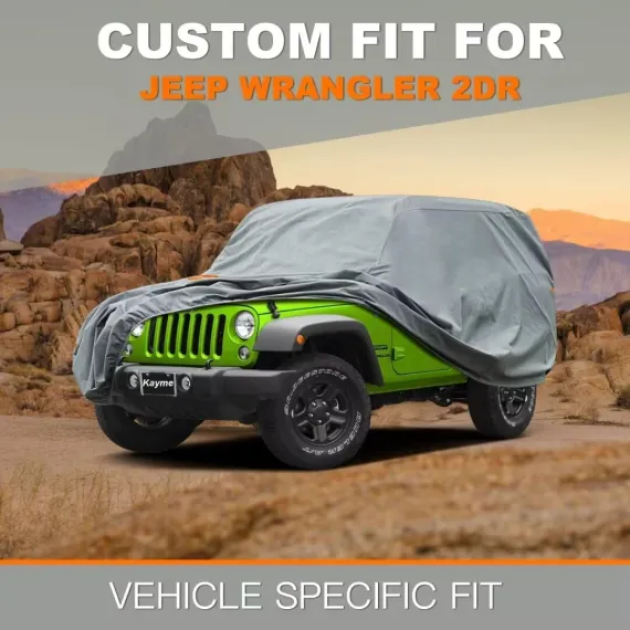 Heavy Duty Jeep 2dr Car Cover, Custom Fit Jeep Wrangler 2 Door CJ YJ JK JL Waterproof All Weather for Automobiles, Full Car Cover - Sun, Rain & UV Protection