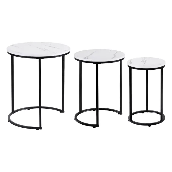 Artiss Nesting Coffee Table Set of 3 Round Stackable Side End Tables Marble Finish White