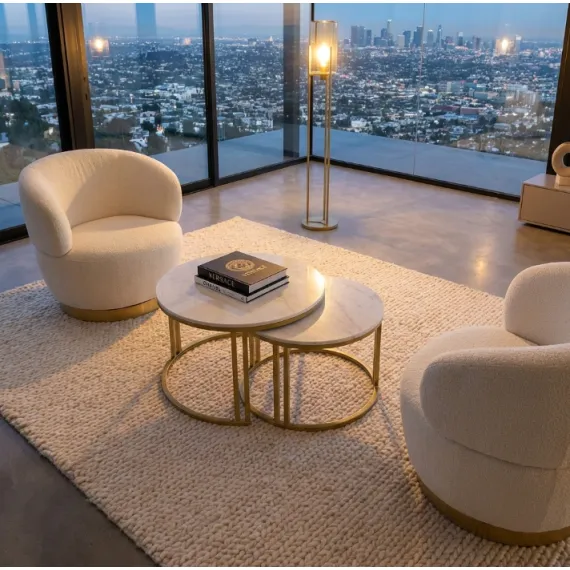 Interior Ave - Premier Nested Coffee Table Set - White Marble Stone