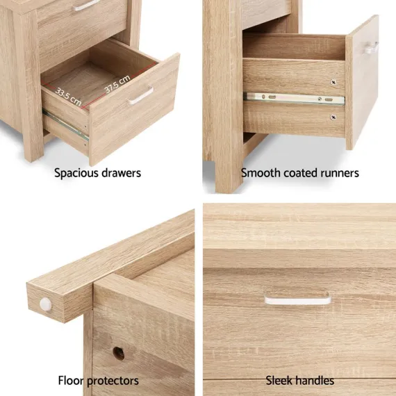 Artiss 2x Bedside Table 2 Drawers - MAXI Pine