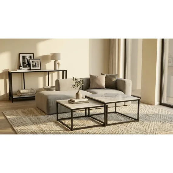 Interior Ave - Ciest Square Nested Coffee Table Set - White Marble Stone