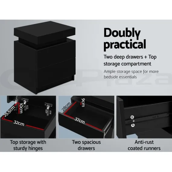 Artiss 2X Bedside Table 2 Drawers Lift-up Storage Black