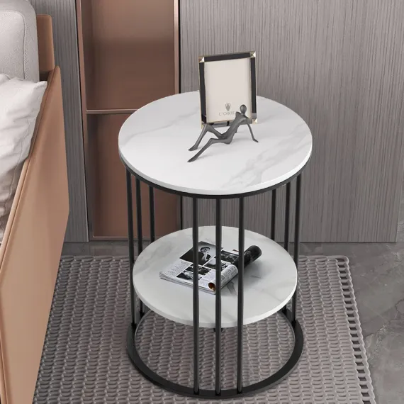 Solid Marble Sofa Side Coffee Table Bedside Storage Display Table Plant Stand