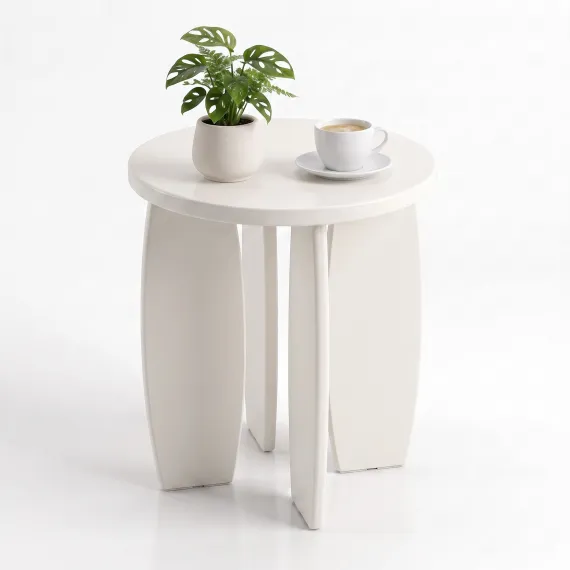Artiss Coffee Table Set of 2 High Gloss Round Side Bedside Table Wood Living Room Cream