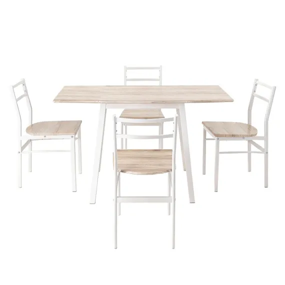 Artiss Dining Table and Chairs Set 5pcs with Extendable 60-120cm Drop-Leaf Table Natural White