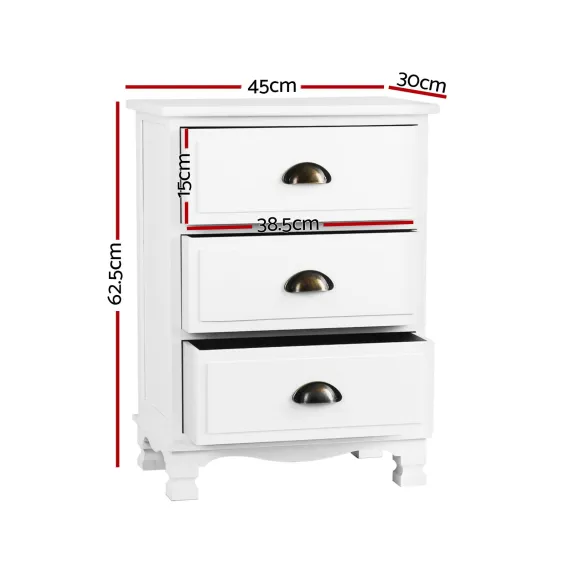 Artiss 2x Bedside Table 3 Drawers Vintage - THYME White