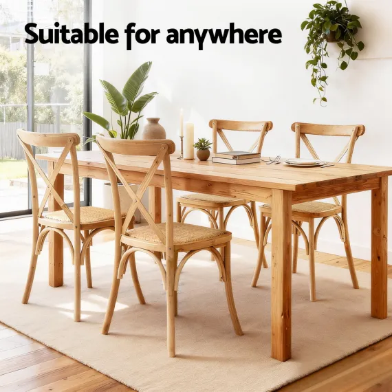 Artiss 2x Dining Chairs Rattan Wooden Kitchen Accent Chair Cafe Lounge Rubber Wood