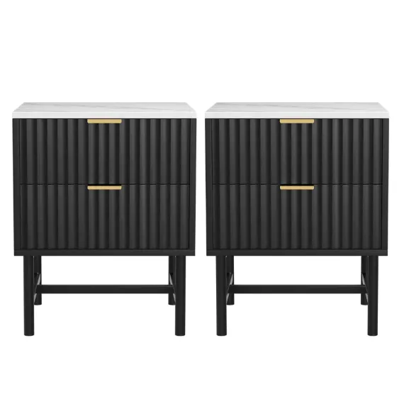 Artiss 2x Bedside Table 2 Drawers - Black