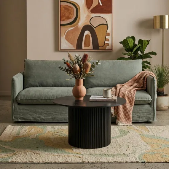 Luxe Black Ribbed Texture Wooden Coffee Table