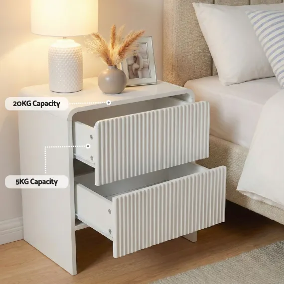 Artiss 2x Bedside Table 2 Drawers - Beige