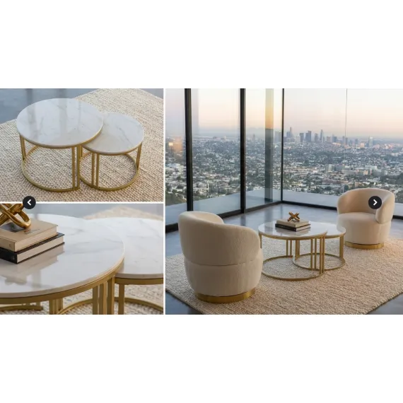 Interior Ave - Premier Nested Coffee Table Set - White Marble Stone
