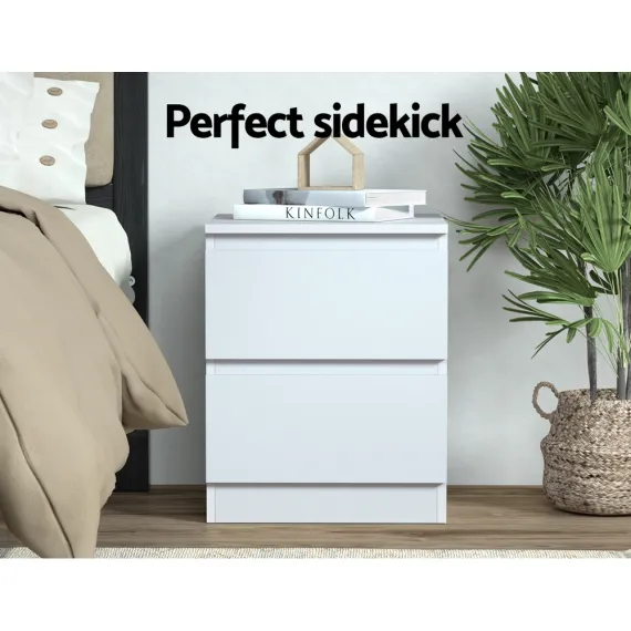 Artiss 2x Bedside Table 2 Drawers - PEPE White