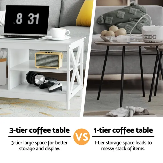 Artiss Coffee Table Storage Shelf White