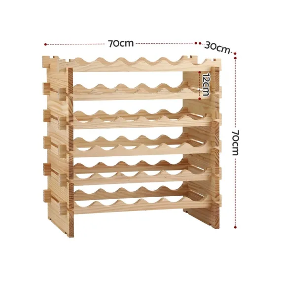 Artiss 36 Bottle Wooden Wine Rack 6 Tier Modular Wine Display Storage Stand Freestanding Holder Natural Pine Wood, 70 x 30 x 70cm