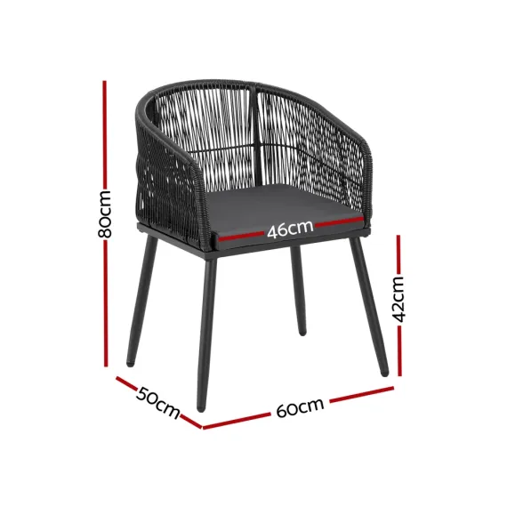Gardeon 2PC Outdoor Dining Chairs Wicker Chair Patio Furniture Garden Steel Black