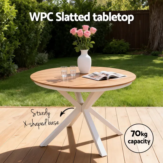 Gardeon Outdoor Dining Table 108CM Aluminum Frame WPC Top Desk Patio Furniture