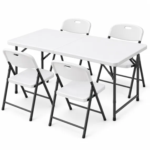 Gardeon 5PCS Outdoor Dining Set 120CM Folding Table and Chairs Patio Furniture White