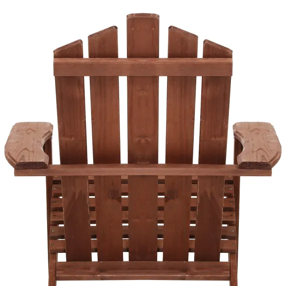 Gardeon 3PC Adirondack Outdoor Table and Chairs Wooden Beach Chair Brown