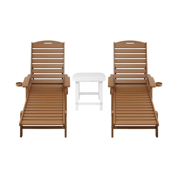 Gardeon Sun Lounge Lounger Table and Chairs Beach Chair HDPE Patio Outdoor Furniture Wheels Brown