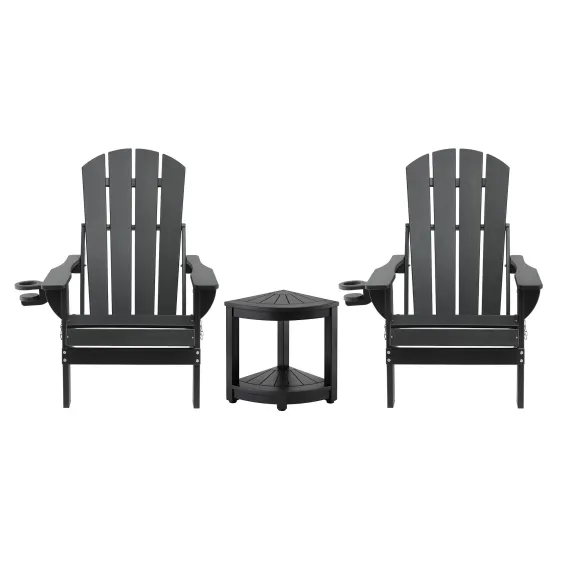Gardeon Outdoor Table and Chairs HDPE Folding Adirondack Beach Chair Patio Furniture Black