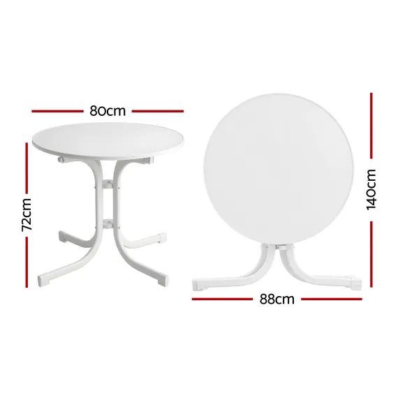 Gardeon Outdoor Side Table 80cm Folding Steel Round Bistro Desk Cafe Patio Furniture White