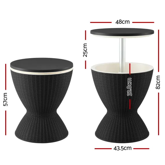 Gardeon Outdoor Bar Table Portable Ice Bucket Cooler 30L Adjustable Top Black