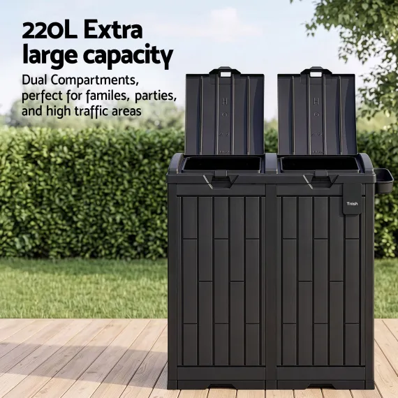 Gardeon Outdoor Trash Cans Dual Compartment Trash Can 220L Black
