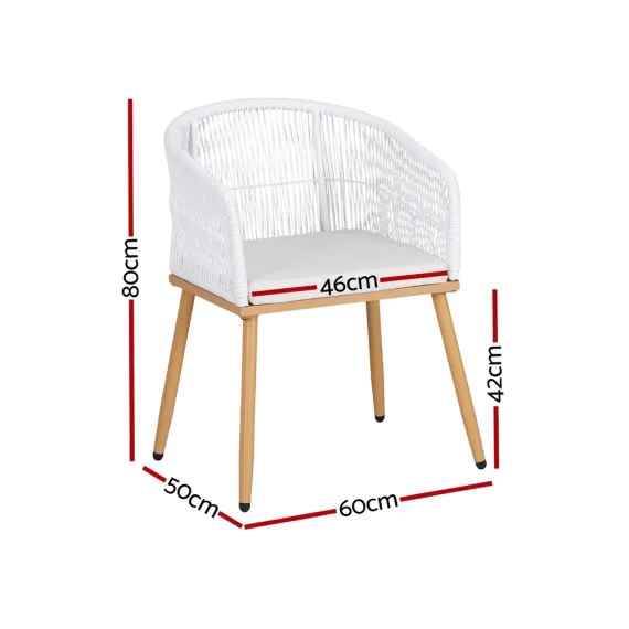 Gardeon 2PC Outdoor Dining Chairs Wicker Chair Patio Furniture Garden Steel White