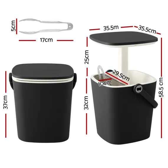 Gardeon 2-in-1 Outdoor Bar Table Portable Wine Cooler 15L Ice Bucket Tong Black