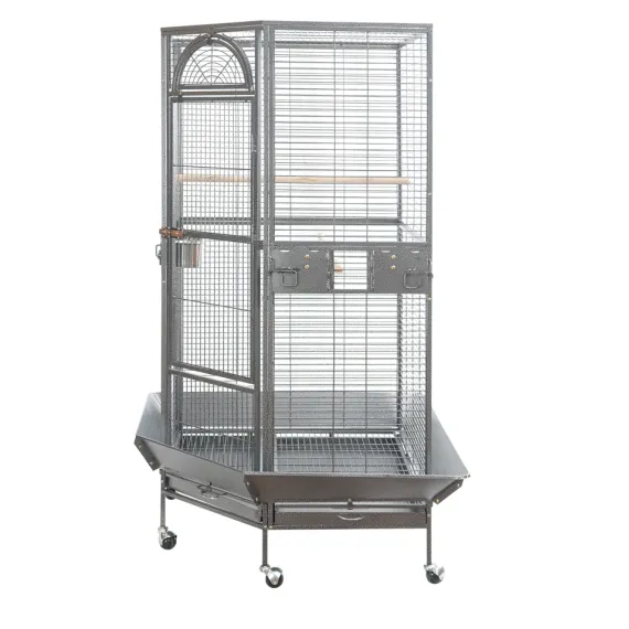 YES4PETS 161 cm XL Corner Bird Cage Pet Parrot Aviary Perch Castor Wheel Stand Black Silver