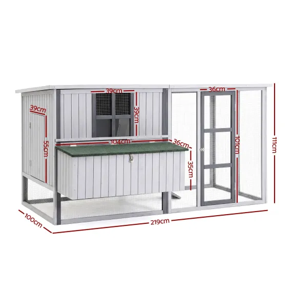 i.Pet Chicken Coop 219cm Rabbit Hutch Poultry Cage Outdoor Enclosure Wood
