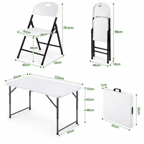 Gardeon 5PCS Outdoor Dining Set 120CM Folding Table and Chairs Patio Furniture White