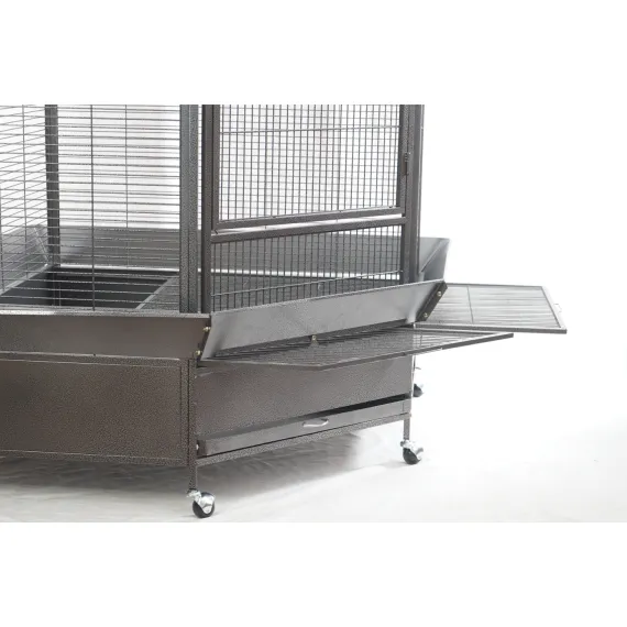 YES4PETS 161 cm XL Corner Bird Cage Pet Parrot Aviary Perch Castor Wheel Stand Black Silver
