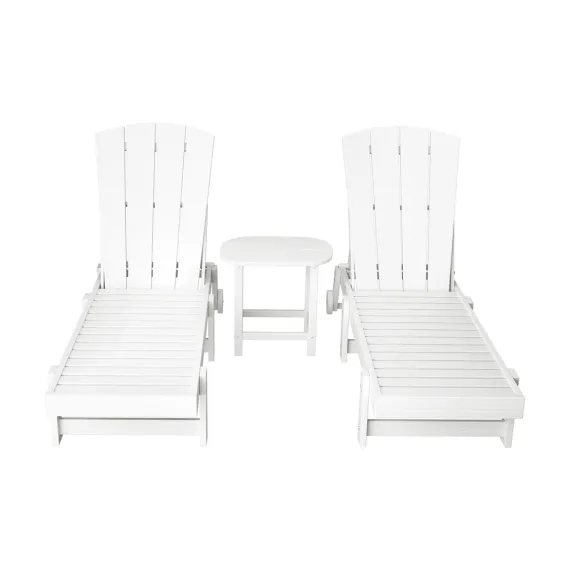 Gardeon Sun Lounge Lounger Table and Chairs Beach Chair Adirondack HDPE Patio Outdoor Furniture Wheels White