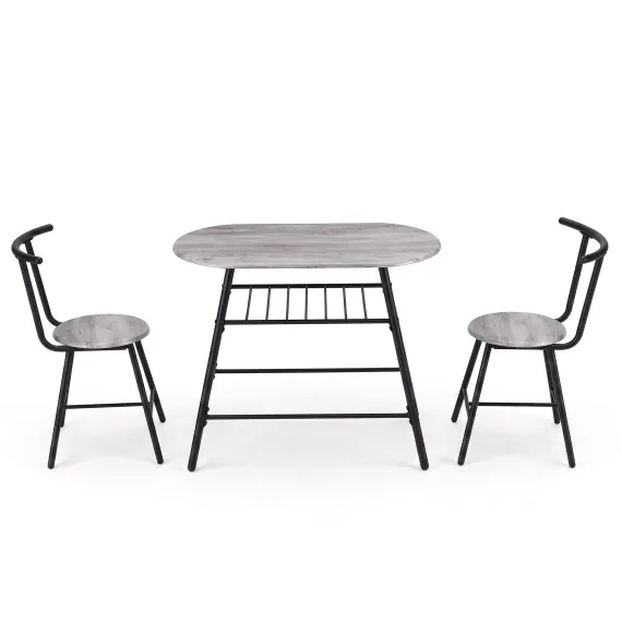 Artiss Oval Dining Table Set 3PC Space-Saving Bistro Kitchen Storage Wine Rack Grey
