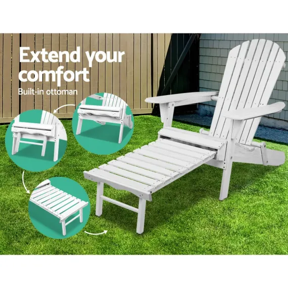 Gardeon 2PC Adirondack Outdoor Chairs Wood Foldable Sun Lounge Patio Furniture