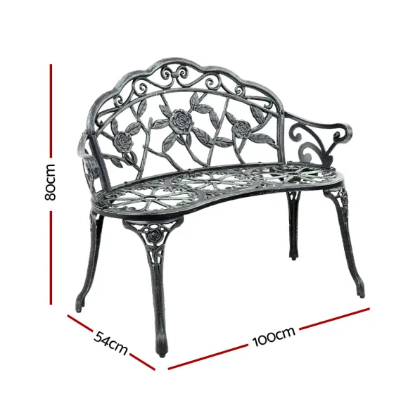 Gardeon Outdoor Garden Bench Seat 100cm Cast Aluminium Patio Chair Vintage Green