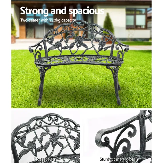 Gardeon Outdoor Garden Bench Seat 100cm Cast Aluminium Patio Chair Vintage Green