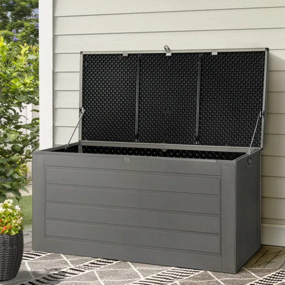 Gardeon Outdoor Storage Box 680L Container Lockable Garden Bench Tool Shed Black