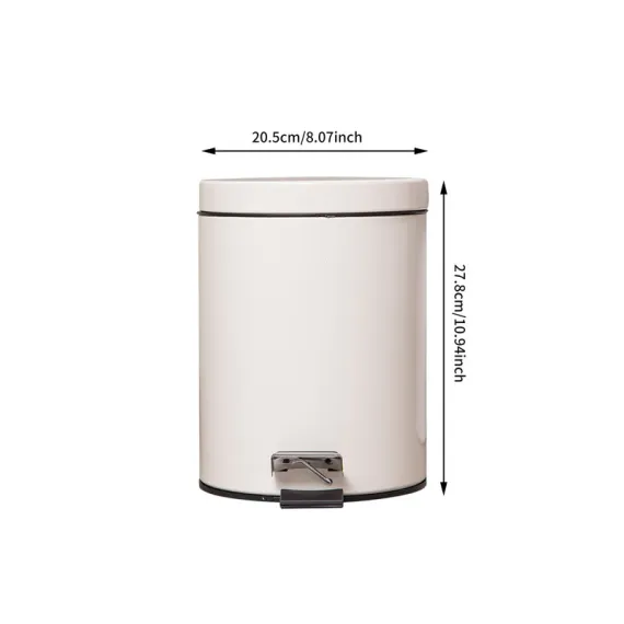 5L Round Lidded Trash Can Foot Pedal Garbage Bin for Kitchen Bathroom Hotel-White