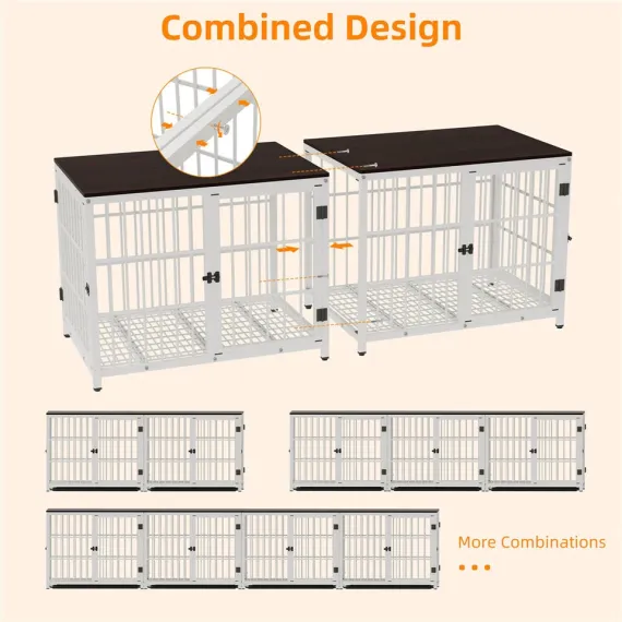 P&P White Walnut XL Dog Crate with Furniture Style Top, 3 Doors and Easy Clean Tray Included