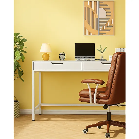 White Computer Desk – Modern PC Laptop Table for Gaming, Home Office, or Study Space Furniture