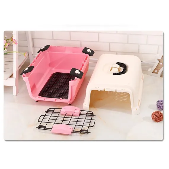 YES4PETS Portable Plastic Dog Cat Pet Pets Carrier Travel Cage With Tray-Pink