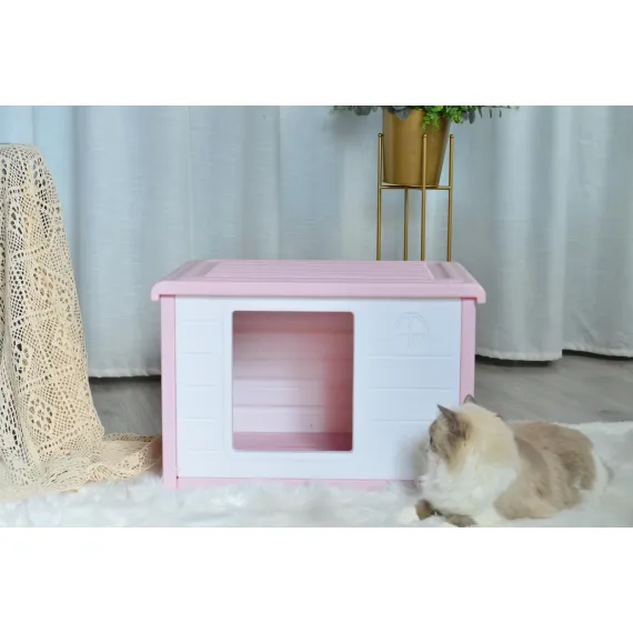 YES4PETS Small Plastic Pet Dog Puppy Cat House Kennel Pink