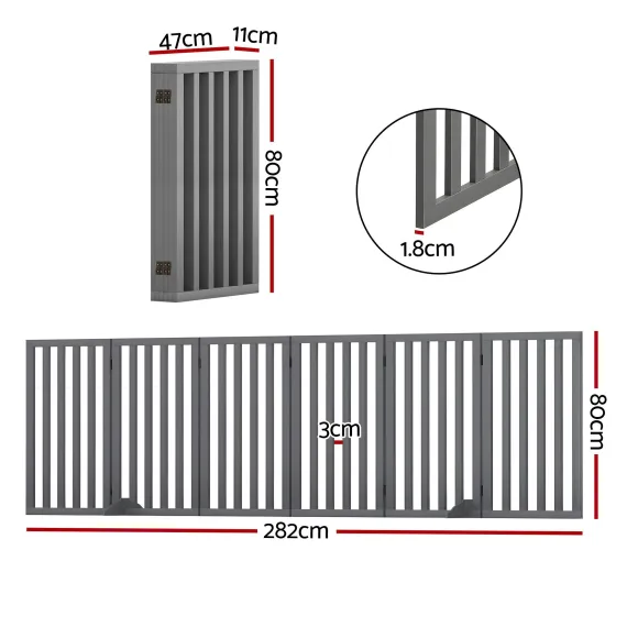 i.Pet Dog Gate Playpen Enclosure 6 Panels Pet Door Fence Wooden Play Pen Stair