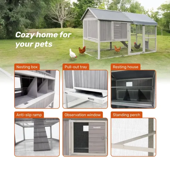 Samland Large Wooden Backyard Chicken Coop with Big Run and Nesting Boxes