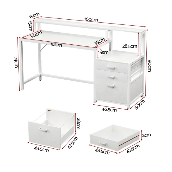 Artiss Computer Desk Home Office Study Table Desks w/Drawers Open Shelf White 160CM