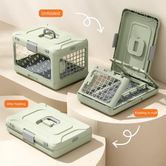 Grey Premium Foldable Pet Carrier Crate - Breathable Aviation Travel Box for Cats & Small Dogs up to 10kg - Portable Car & Flight Transport Case