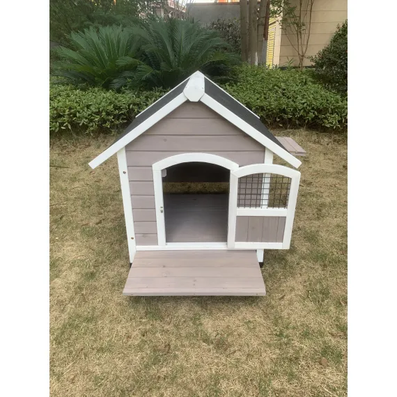 YES4PETS L Timber Pet Dog Kennel House Puppy Wooden Timber Cabin Grey
